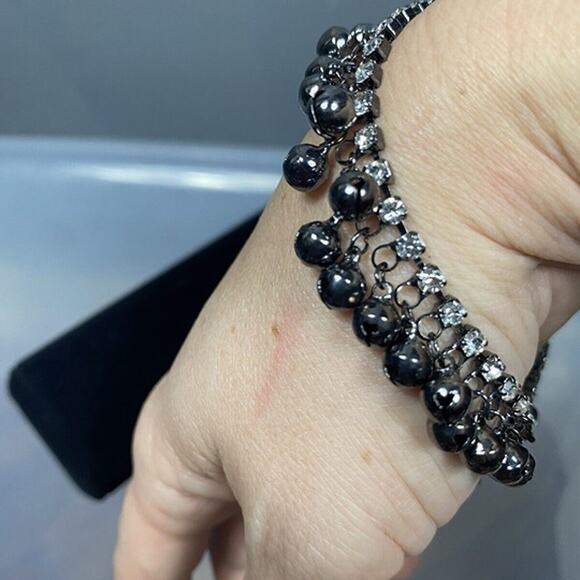 gunmetal silver colored chain and rhinstone dangle bracelet. 8.25” adjustable - Picture 6 of 6